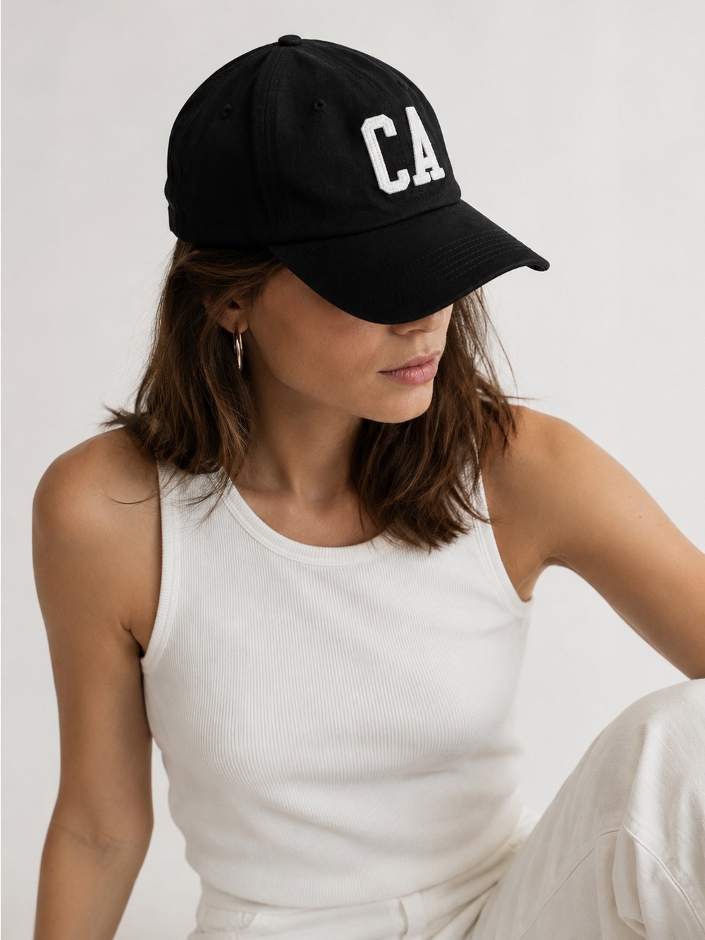 CA California Black Adjustable Dad Hat White Embroidered Logo Baseball Cap